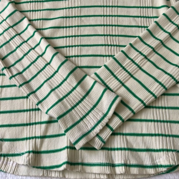 MOTHER Split Varsity Long-sleeve Shirt in Cream/Green Medium - Picture 6 of 8
